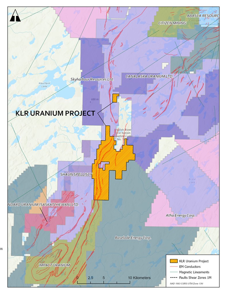 KLR Uranium Project Detailed Property Map with EM Conductors